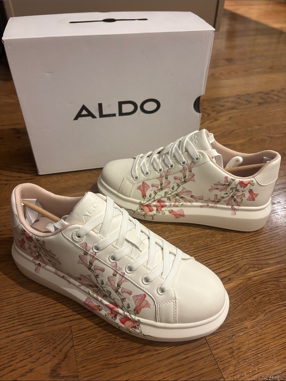 ALDO White Sneakers with Pink Floral Accent